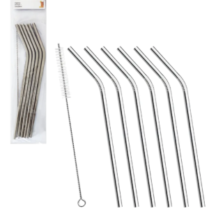 Conjunto 6 Canudos Inox Reutilizáveis Drinks Sucos + Escova de Limpeza