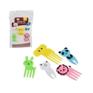 Garfo de Petisco Plástico Animais Infantil Frutas Palitinho 10 Pçs