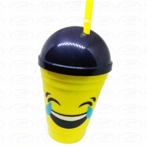Copo Plástico Emoji Família Infantil Canudo C/ Tampa 500 Ml