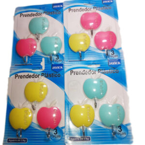 Gancho Auto Adesivo de Plástico Maçã C/3 - Cor Variadas
