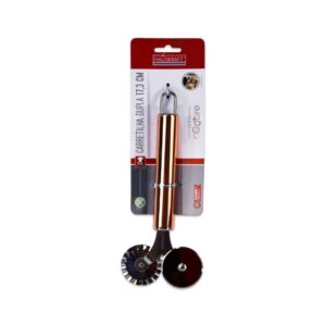 Carretilha Dupla Inox em Rose Gold - Cortador e Fechador de Massa Pastel Pizza
