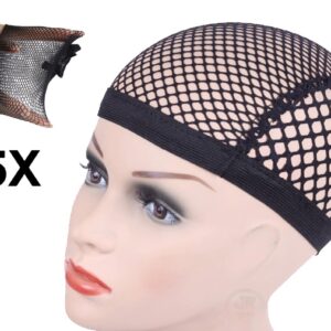 Kit 5x Touca De Cabelo De Renda Preta Pacote Wig Cap Cozinha Premium