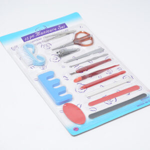 Kit Manicure 15 Itens Completo: Tesoura Lixa Pinça Espátula