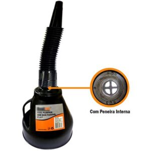Funil Plástico com Bico Flexível e Peneira Automotivo Para Troca de Óleo