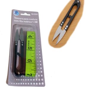 Tesoura Preta para Arremate Tesourinha de Costura c/ Fita Métrica de 1,5M