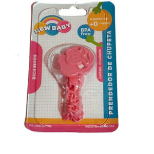 Prendedor de Chupeta com corrente Rosa Bichinhos- Presente chá de Bebê