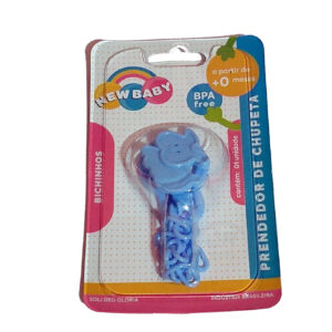 Prendedor de Chupeta com corrente Azul Bichinhos- Presente chá de Bebê
