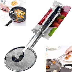 Escumadeira Para Frituras Pegador Inox Com Pinça E Peneira