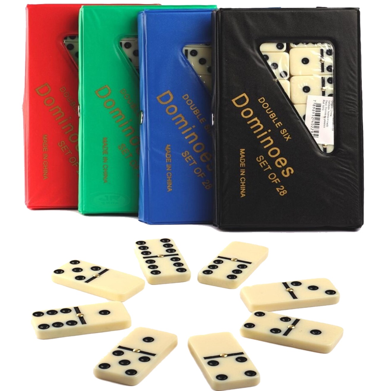 Jogo Domino Profissional Osso Colorido 28 Peças Com Estojo