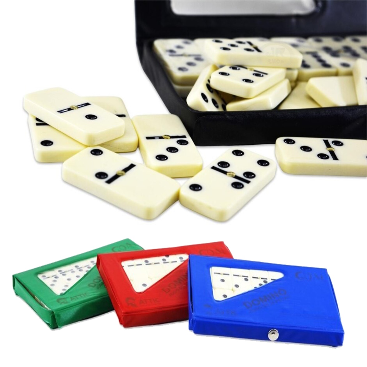 Jogo Domino Profissional Colorido 28 Peças Com Estojo Metal