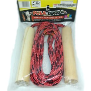 Corda De Pular Cabo De Madeira Corda de Algodão Vermelho/ Preto