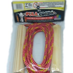 Corda De Pular Cabo De Madeira Corda de Algodão Vermelho/ Amarelo