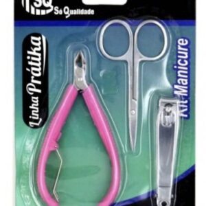 Kit Manicure 3 peças: Alicate Rosa -Tesoura- Cortador de unha _ Linha Prática