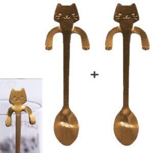 Colher Gato Rose Inox Gold- Kit com 2 Colheres Gatinho - Café/ Chá / Sobremesa