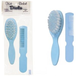 Kit Do Bebê: Escova e Pente de Cabelo - Kit Higiene Presente chá enxoval do Bebê - Azul