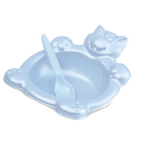 Prato do Bebê  com Colher - Pratinho Baby Collor Plástico Decorada 250ml- Azul