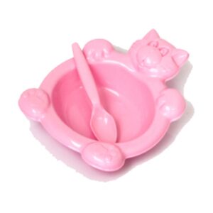 Prato do Bebê  com Colher - Pratinho Baby Collor Plástico Decorada 250ml- Rosa