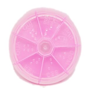 Porta Comprimidos Redondo Diário - Organizador Portátil com 7 Divisórias - ROSA