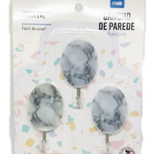 Gancho Parede c/ Adesivo Dupla Face  3peças -  Modelo Azulejo Oval #02