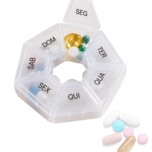 Porta Comprimidos Redondo Diário - Organizador Portátil com 7 Divisórias - BRANCO