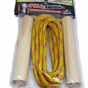 Corda De Pular Cabo Madeira Corda de Algodão - Amarelo\Vermelho