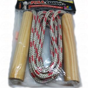 Corda De Pular Cabo De Madeira Corda de Algodão - Branco