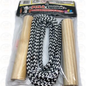 Corda De Pular Cabo De Madeira Corda de Algodão - Preto\Branco