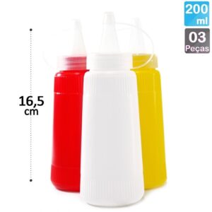 Porta Molho de Plástico Bisnaga 200 ml - 3 Pçs