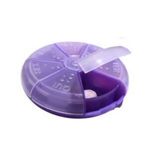 Porta Comprimidos Redondo Diário - Organizador Portátil c/ 7 Divisórias - Roxo