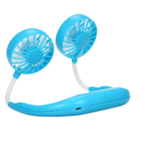 Mini Ventilador De Pescoço Usb Portátil C/ Led 3 Velocidades - Azul