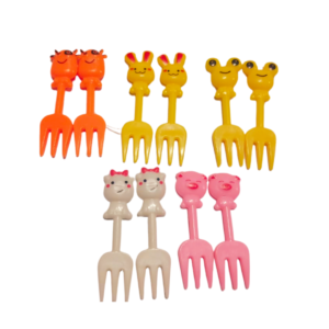 Kit 10 Mini Garfinhos Infantis Garfo de Petisco Plástico - Desenho de Animais