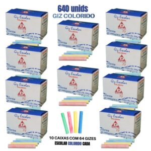 kit 10 x Giz Escolar Lousa Quadro Verde - Colorido 640 un