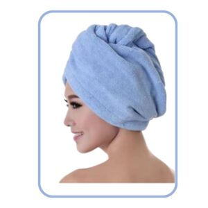 Touca Turbante Banho Cabelo Microfibra Anti Frizz Azul Premium